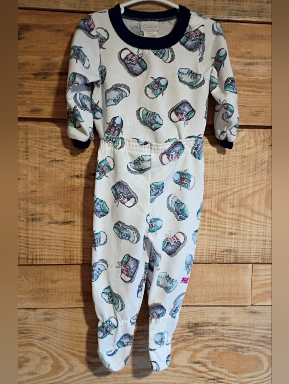 Vintage 90s Y2K Carter's Boy White Footed One-Piece Pajamas with Sneaker Print